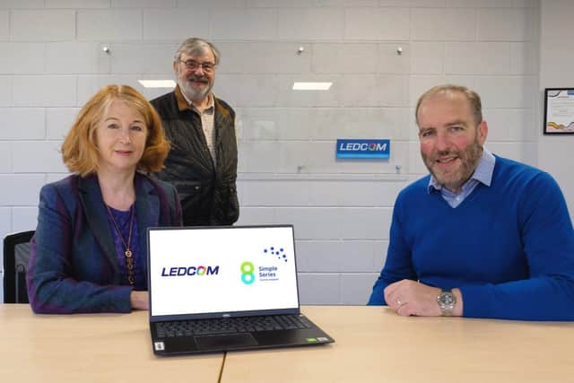 LEDCOM’s chairman Dr Norman Apsley OBE, Shirley Palmer, CEO and founder of The Simple Series and LEDCOM’s chief executive officer, Ken Nelson MBE