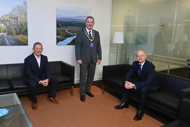 Peter Russell, Managing Director, CANCOM Ireland and Professor Mark Gillan, Chief Operations Officer at Artemis Technologies with NI Chamber’s President, Paul Murnaghan