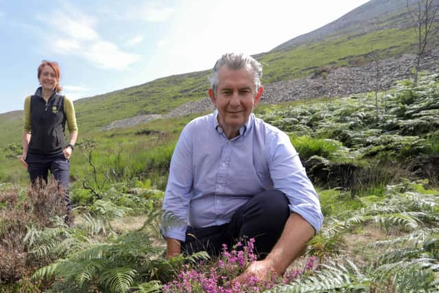 Environment Minister Edwin Poots MLA with Heather McLachlan, National Trust Director NI, in the Mournes