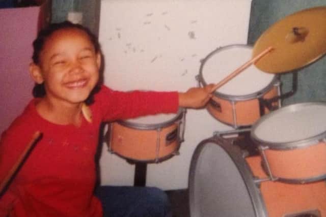 BORN RYTHMIC: Gemma with her very first drum kit