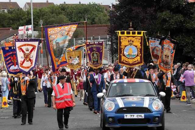 General view of the Centenary Banner Parade in Ballymena.
Photograph by Declan Roughan