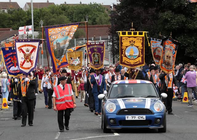 General view of the Centenary Banner Parade in Ballymena.Photograph by Declan Roughan