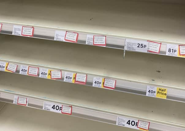 Panicked shoppers emptied  the shelves of supermarkets due to Covid. Stores across N Ireland sold out of toilet paper, pasta and other food in March last year.
 Photo: Colm Lenaghan/ Pacemaker.
