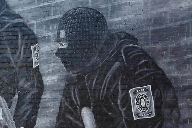 A mural of the east Belfast UVF; prosecutors have linked David Matthews to the group via a loyalist gathering in February, though he faces no paramilitary charge
