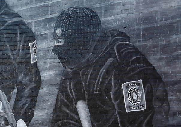 A mural of the east Belfast UVF; prosecutors have linked David Matthews to the group via a loyalist gathering in February, though he faces no paramilitary charge