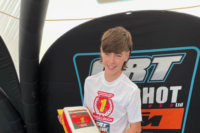 Cole McCullough was crowned British S/W 85cc MX Nationals champion at Cusses Gorse.