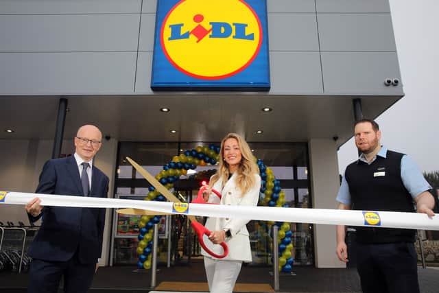 Peter Murray, Buttercrane Shopping Centre manager, Maeve Madden, Celebrity fitness influencer and Justin Ford, Lidl Buttercrane store manager