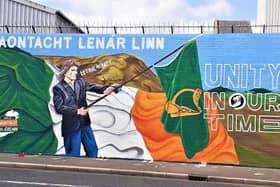 A Bobby Sands mural in Belfast, calling for Irish unity; LucidTalk's polls have found much stronger support for unity than some others