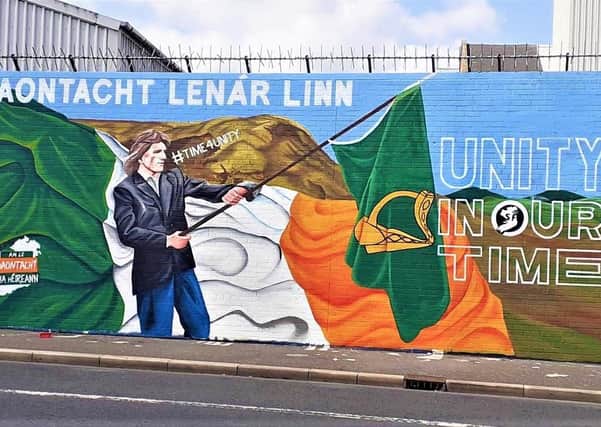A Bobby Sands mural in Belfast, calling for Irish unity; LucidTalk's polls have found much stronger support for unity than some others