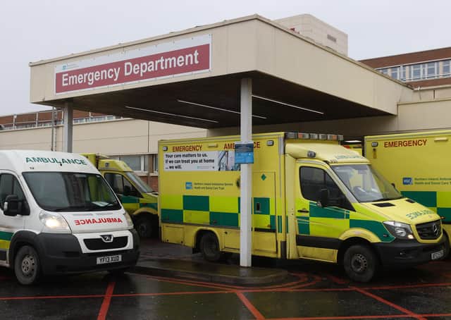 Ambulances outside the emergency department entrance of Craigavon Area Hospital. Deputy First Minister Michelle O'Neill has warned Northern Ireland is currently experiencing is pandemic worst case scenario.