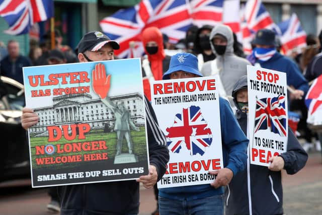 A protest rall on the Shankill Road in Belfast in June. Photo: PA