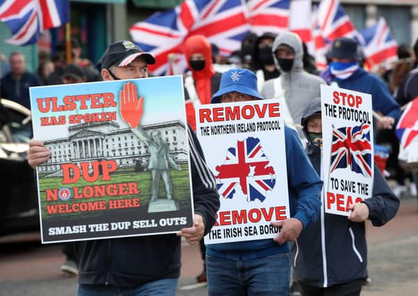 A protest rall on the Shankill Road in Belfast in June. Photo: PA