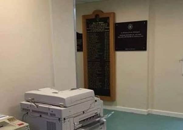 RUC memorial plaques in Strand Road were moved without consultation to a room used for photocopying in 2016