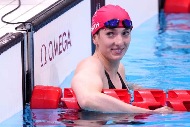 Great Britain's Bethany Firth celebrates winning the silver medal in the Women's 300m Individual Medley final at the Tokyo Aquatics Centre during day seven of the Tokyo 2020 Paralympic Games in Japan.