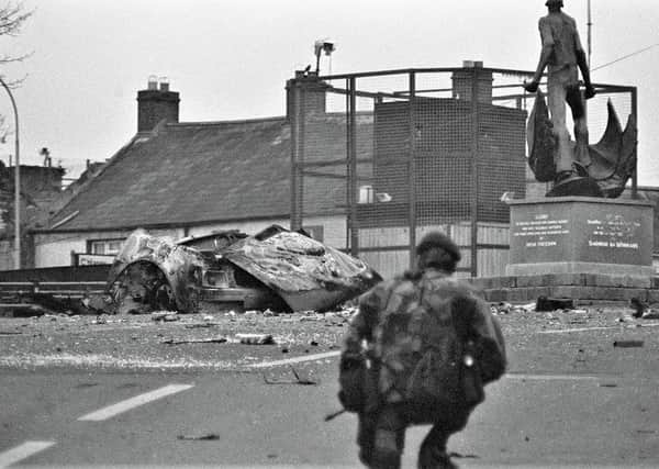 Scene of a booby-trap bomb in Crossmaglen in 1983 which wounded two people