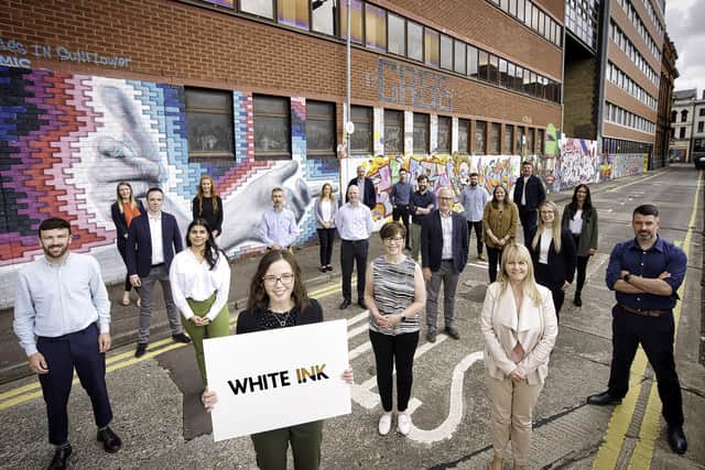 Pictured are the White Ink employees of the Belfast headquartered firm