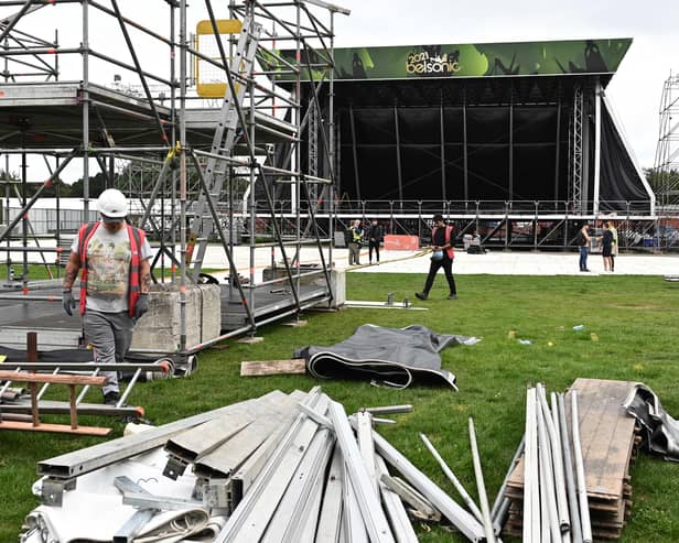 Final preparations ahead  of  Saturday's opening night of Belsonic 2021 at Ormeau Park in Belfast, 
Pic by Colm Lenaghan/Pacemaker