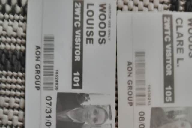 Copies of Louise Traynor's (nee Woods) security passes for the South Tower of the World Trade Center in 2001