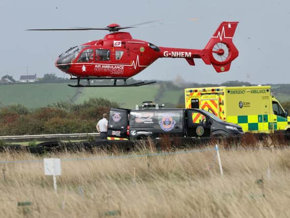 A rider was airlifted to the Royal Victoria Hospital following a crash in the Superbike race at Kirkistown in Co Down on Saturday.