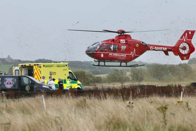 Bangor man Andy McAllister was airlifted to the Royal Victoria Hospital from Kirkistown on Saturday following a crash in the Superbike race.