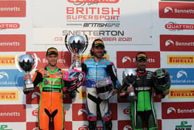 Lee Johnston won Saturday's British Supersport Sprint race at Snetterton from Ben Currie (left) and Jack Kennedy. Picture: David Yeomans Photography.