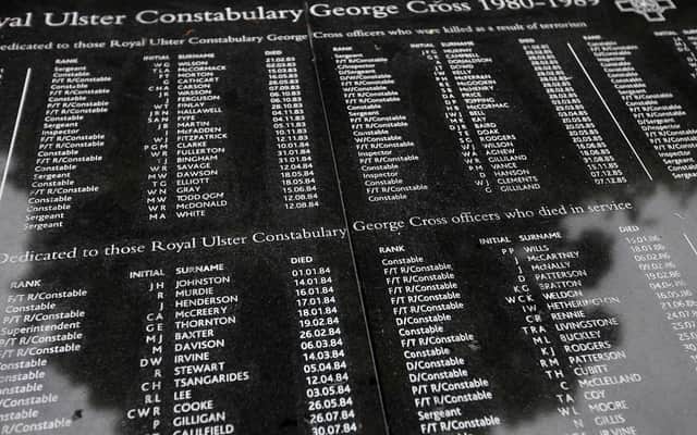 List of officers who died in service at RUC George Cross Memorial Gardens. It took courage to be in the RUC and bereaved families deserve compassion