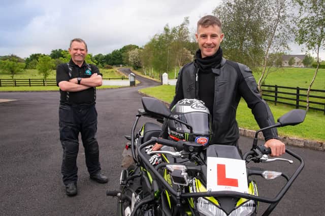 Moto Training NI owner Stephen Mills with Jonathan Rea MBE