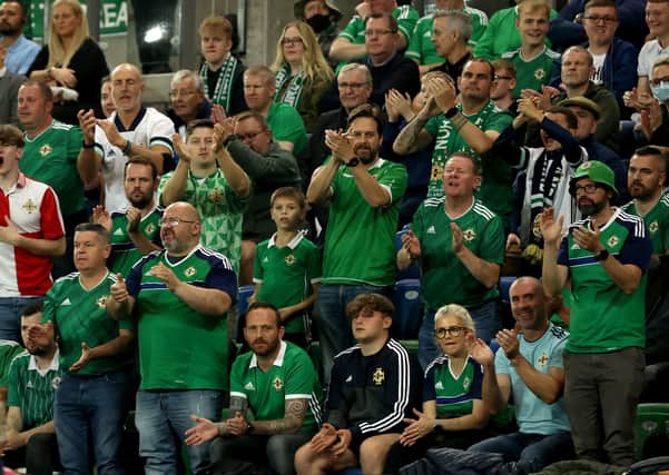 Northern Ireland fans during the 2022 FIFA World Cup Qualifying match against Switzerland. Photo by Niall Carson/PA Wire