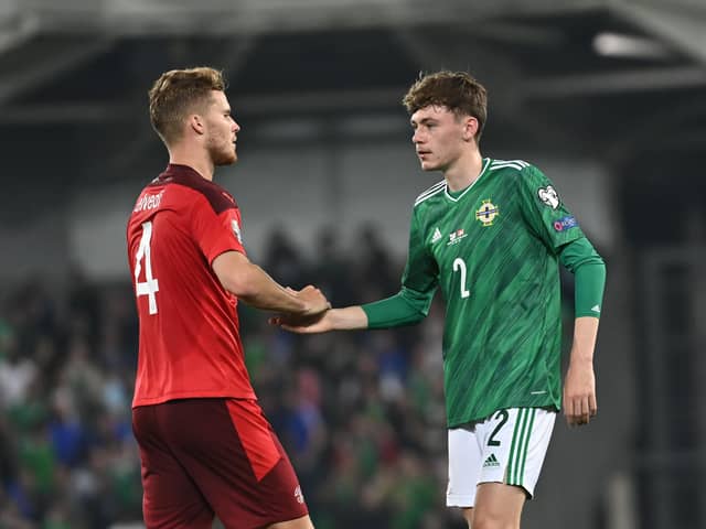 Conor Bradley made his first competitive appearance for Northern Ireland against Switzerland.