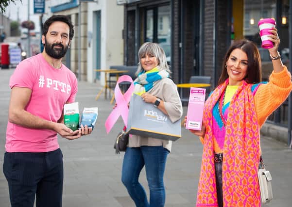 Tim Smith, Johnsons Coffee, Jude Law and Donna Surgenor from Jude Law Boutique launch this year's Pain the town Pink campaign for Action Cancer