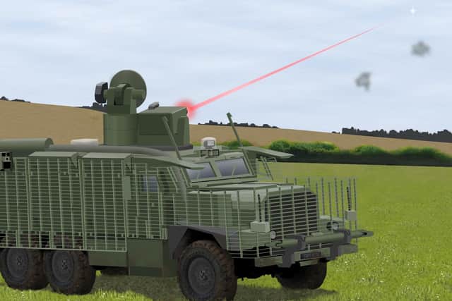 A computer generated version of the laser being used to counter Unmanned Aerial Vehicles (UAVs)