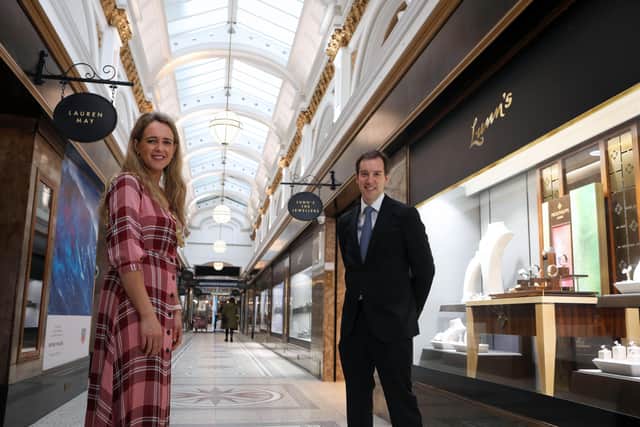 Lord Mayor of Belfast Kate Nicholl and John Lunn, managing director of Lunn’s Jewellers, pictured at Queen’s Arcade