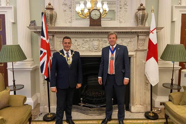 Mayor of Derry City and Strabane District Council Alderman Graham Warke with Lord Mayor of the City of London, William Russell