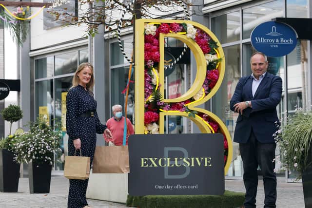Chris Nelmes, retail director at The Boulevard with Pauline Tipping, retail operations ranager, to launch an incentive thanking shoppers for their support following the easing of lockdown restrictions and the announcement of the High Street Voucher Scheme