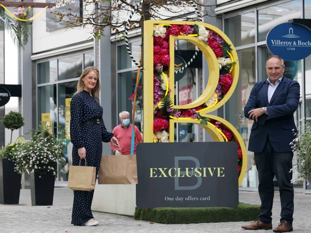 Chris Nelmes, retail director at The Boulevard with Pauline Tipping, retail operations ranager, to launch an incentive thanking shoppers for their support following the easing of lockdown restrictions and the announcement of the High Street Voucher Scheme