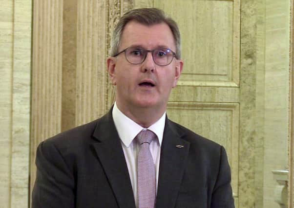DUP leader Sir Jeffrey Donaldson speaks to the media in the Great Hall of Parliament Buildings, Belfast on September 16, 2021. PA image