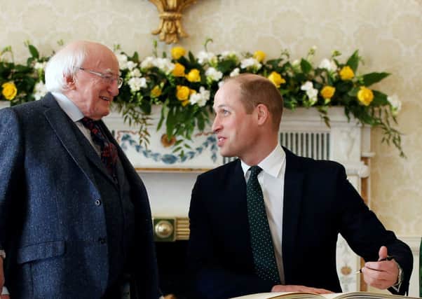 President Higgins has made efforts to achieve reconciliation. Here he welcomes Prince William to his residence in Dublin