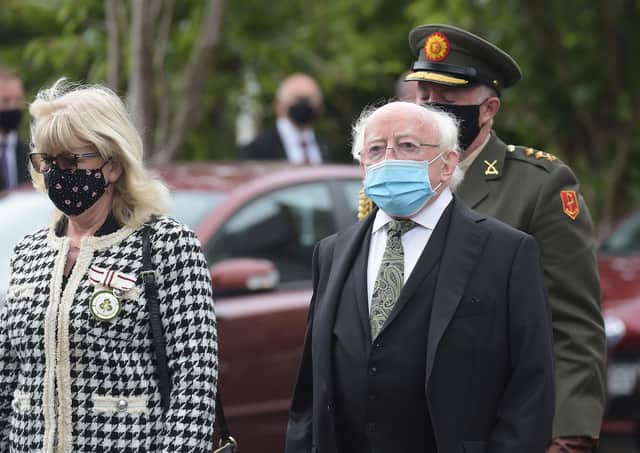 Irish President Michael D Higgins during the Funeral of Pat Hume at at St Eugene's Cathedral in Londonderry.Pic Colm Lenaghan/Pacemaker