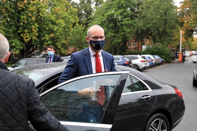 Ireland's Minister for Foreign Affairs, Simon Coveney arrives for an event hosted by the Presbyterian Church to mark the centenary of Northern Ireland at Union Theological College, Belfast. Picture date: Friday September 17, 2021.