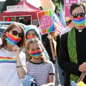 The Rev andrew Rawding (above right) was among those supporting the pride parade through Cookstown