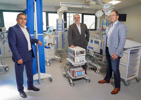 From left: Ashraf Abouharb, consultant neurosurgeon at Kingsbridge Private Hospital, Alan Stead, sales manager at HSL, and Nikolay Peev, consultant neurosurgeon and spinal surgeon