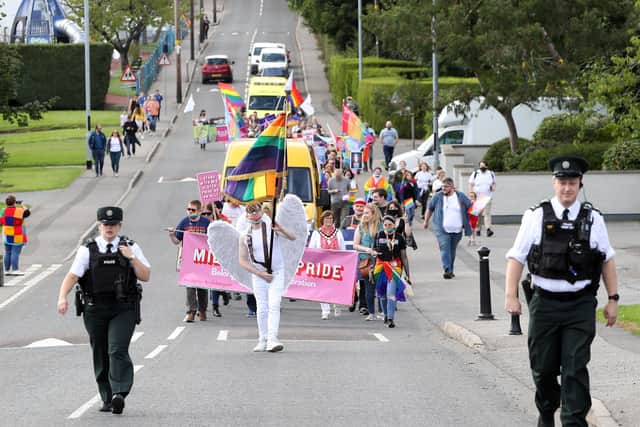 Mid Ulster's second Rural LGBTQI+ pride event took place in Cookstown on Saturday. The parade walked from Fairhill Car Park through the centre of the town and returned to the car park.

Photograph by Declan Roughan / Press Eye