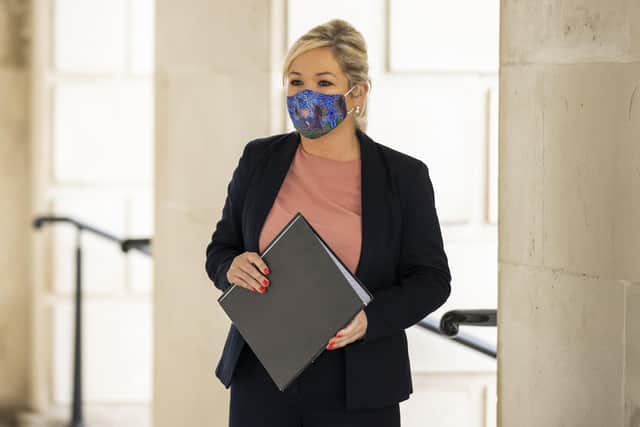 Northern Ireland Deputy First Minister, Michelle O’Neill at Stormont in Belfast after her first press conference since recovering from Covid-19. Picture date: Monday September 20, 2021.