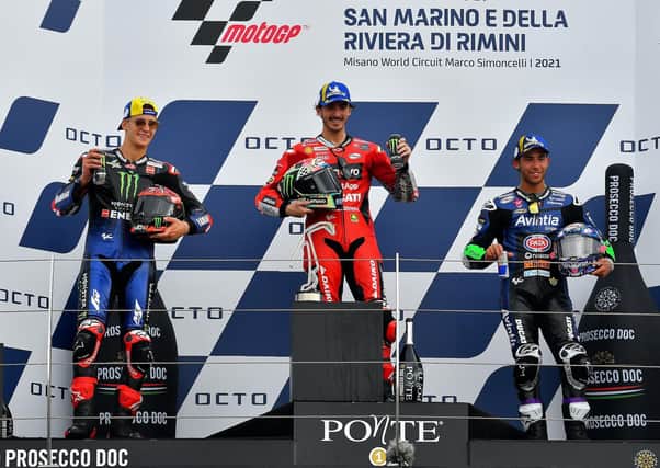 Pecco Bagnaia won the San Marino Grand Prix with Fabio Quartararo and Enea Bastianini second and third.