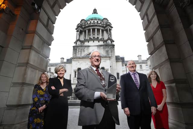 Eimear Callaghan, Business Solutions Manager, Tourism Northern Ireland, Oonagh O'Reilly, Sales and Marketing Director, ICC Belfast, Deputy Lord Mayor, Alderman Tom Haire, Gerry Lennon, Chief Executive, Visit Belfast and Rachel McGuickin, Business Development Director, Visit Belfast