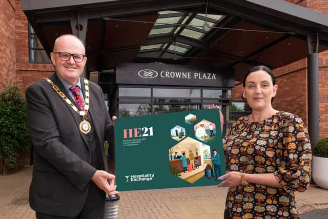 Vicky Green, NIHF Board Member and Associate director at Andras House and Stephen Meldrum, NIHF president and general manager of Grand Central Hotel