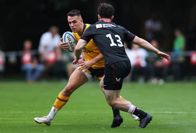 James Hume of Ulster on the charge during the pre-season friendly match against Saracens at The HAC. (Photo by James Chance/Getty Images)