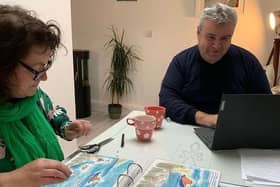 Illustrator Alice Rohdich and author Martin O’Kane at work creating Dee the Little Lifeboat