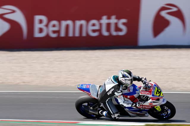 Michael Dunlop is riding the Buildbase Suzuki at Oulton Park in the British Superbike class.
