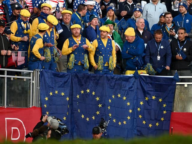 Europe fans show their support in the stands during day one of the 43rd Ryder Cup at Whistling Straits, Wisconsin.